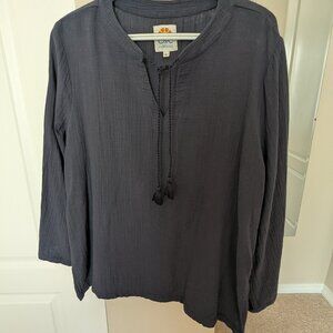 C&C California Gauze-like Blue Boho Blouse - Size L